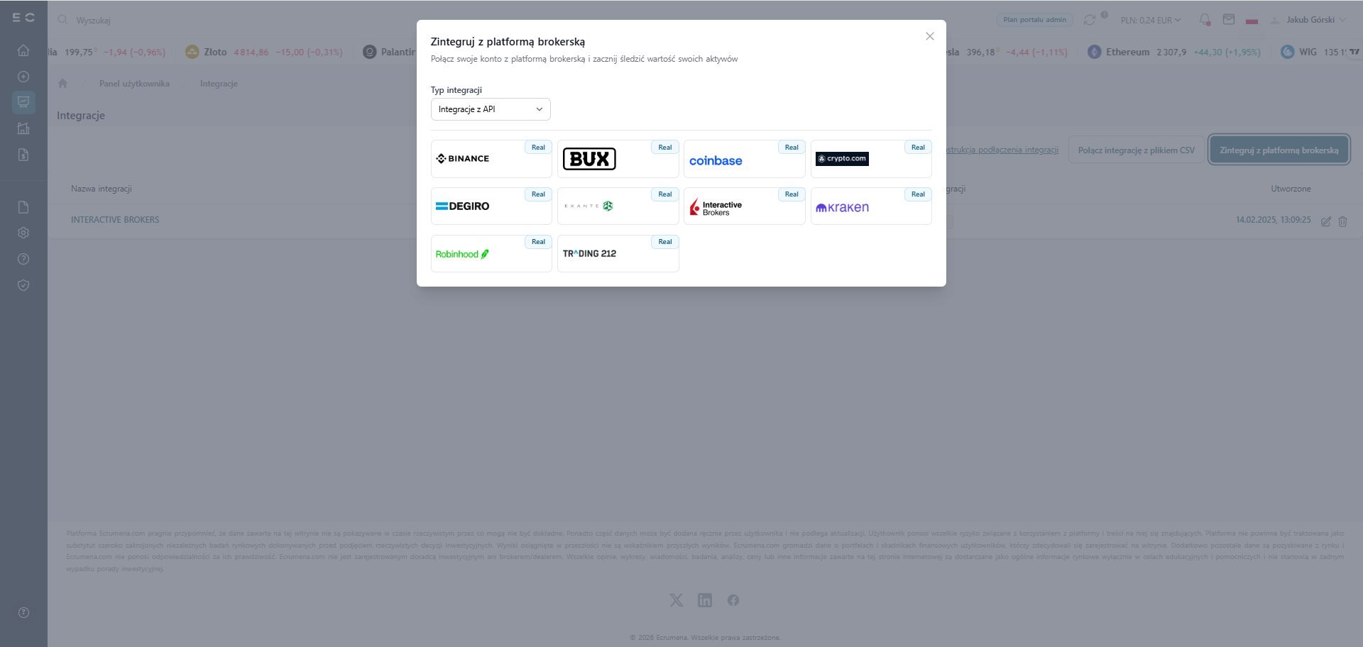Available brokers list in Ecrumena